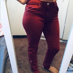 Red orange skinny jeans